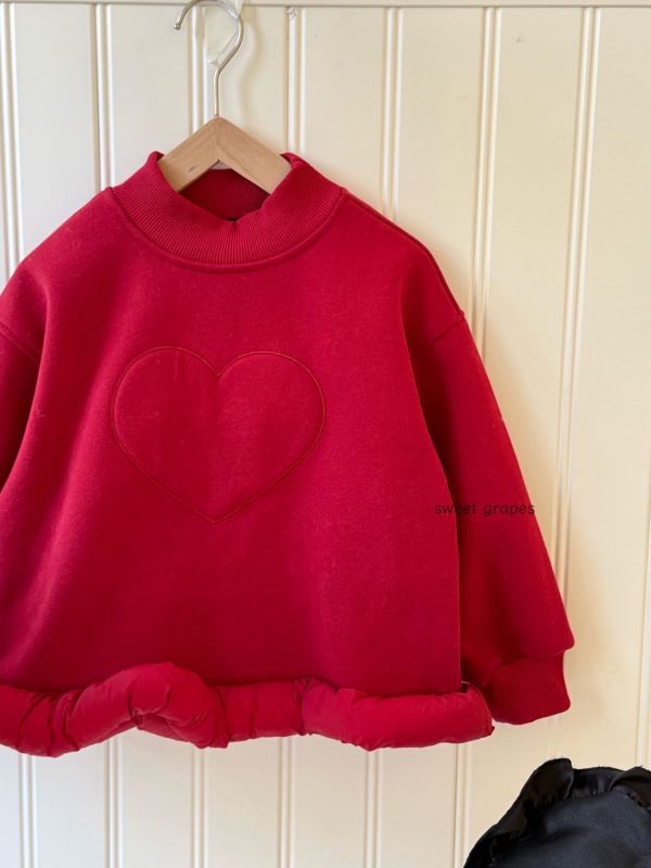 Hanorac pentru fete în stil coreean, fără glugă - Model inimă, 60% bumbac, gros, mâneci lungi