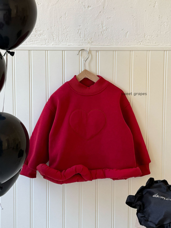 Hanorac pentru fete în stil coreean, fără glugă - Model inimă, 60% bumbac, gros, mâneci lungi