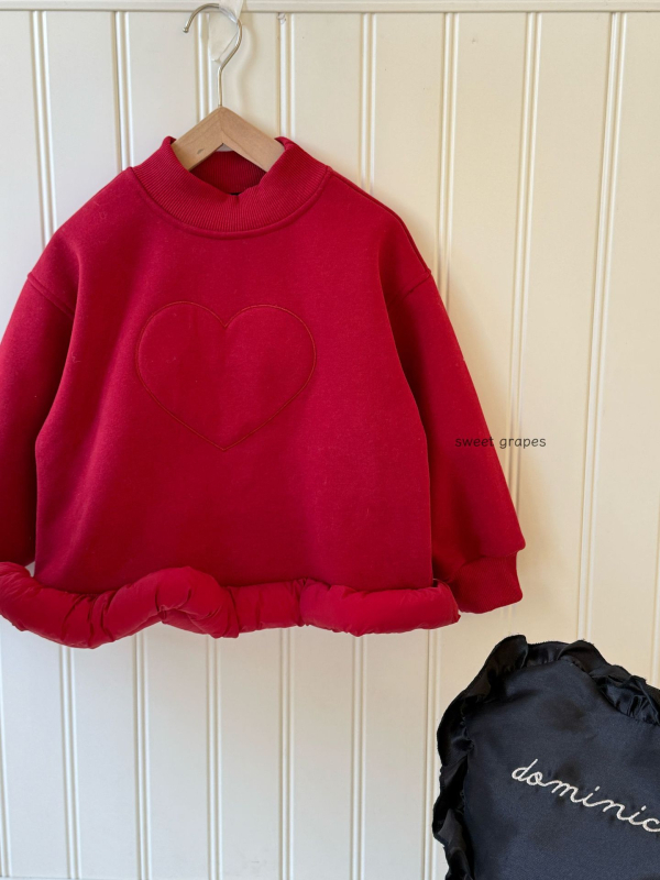 Hanorac pentru fete în stil coreean, fără glugă - Model inimă, 60% bumbac, gros, mâneci lungi