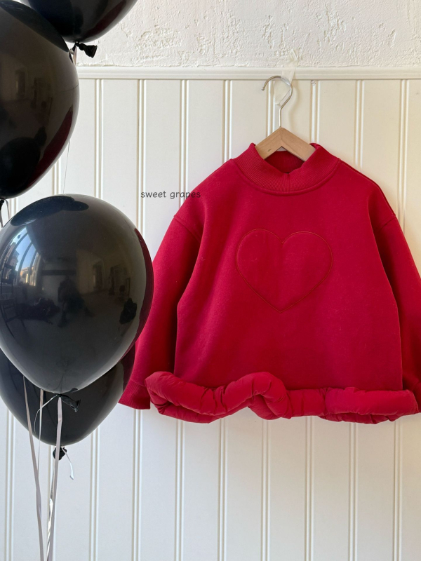 Hanorac pentru fete în stil coreean, fără glugă - Model inimă, 60% bumbac, gros, mâneci lungi