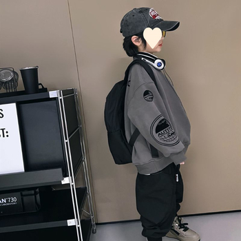 Pulover din fleece pentru băieți, guler rotund, iarnă hip-hop, mâneci lungi, material gros, tratament moale; material principal: blană de iepure