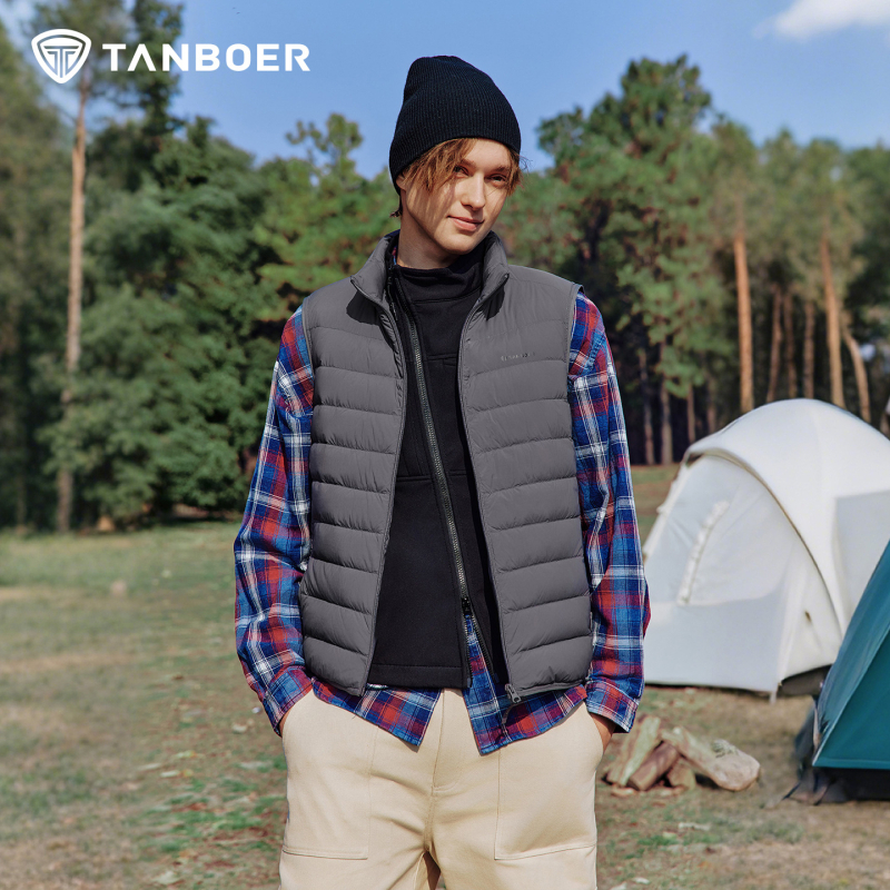 Muška puf veste, kačji puh, 86–90% puh, stojeći ovratnik, zip