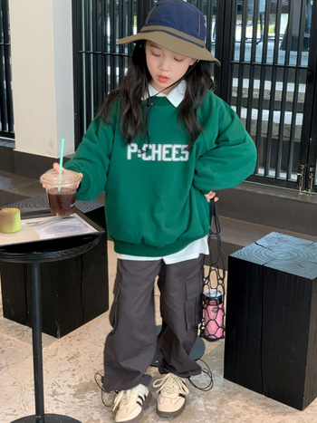 TCkids pulover pentru copii cu aspect de două piese false și guler contrastant, stil coreean, țesătură tricotată 95% bumbac