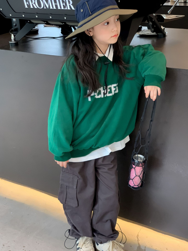 TCkids pulover pentru copii cu aspect de două piese false și guler contrastant, stil coreean, țesătură tricotată 95% bumbac