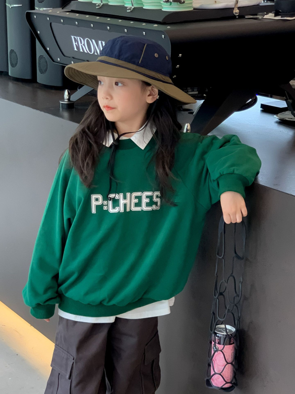 TCkids pulover pentru copii cu aspect de două piese false și guler contrastant, stil coreean, țesătură tricotată 95% bumbac