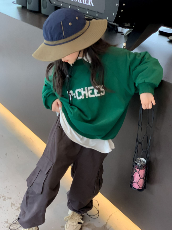 TCkids pulover pentru copii cu aspect de două piese false și guler contrastant, stil coreean, țesătură tricotată 95% bumbac