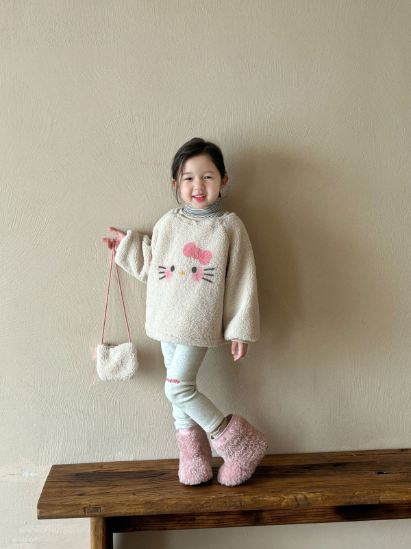 Dječji sweatshirt u korejskom stilu za djevojčice, zima, s dugim rukavima, cartoon uzorak, debeli materijal od vuneno-pamukaste smjese (80% pamuk).