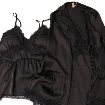 Set de pijama din trei piese, din ice silk, cu inserții pentru bust, cardigan în stil franțuzesc, decolteu în V, mâneci lungi