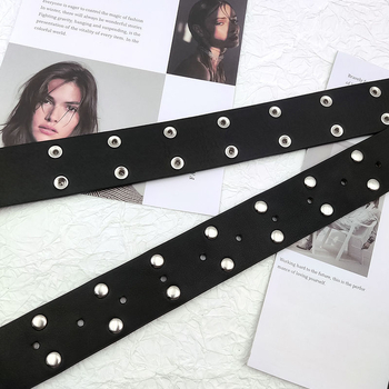 Пояс PU кожа с метална катарама и щифтово закопчаване, ширина 2–4 см, мъниста декорация, ретро стил Литература и изкуство