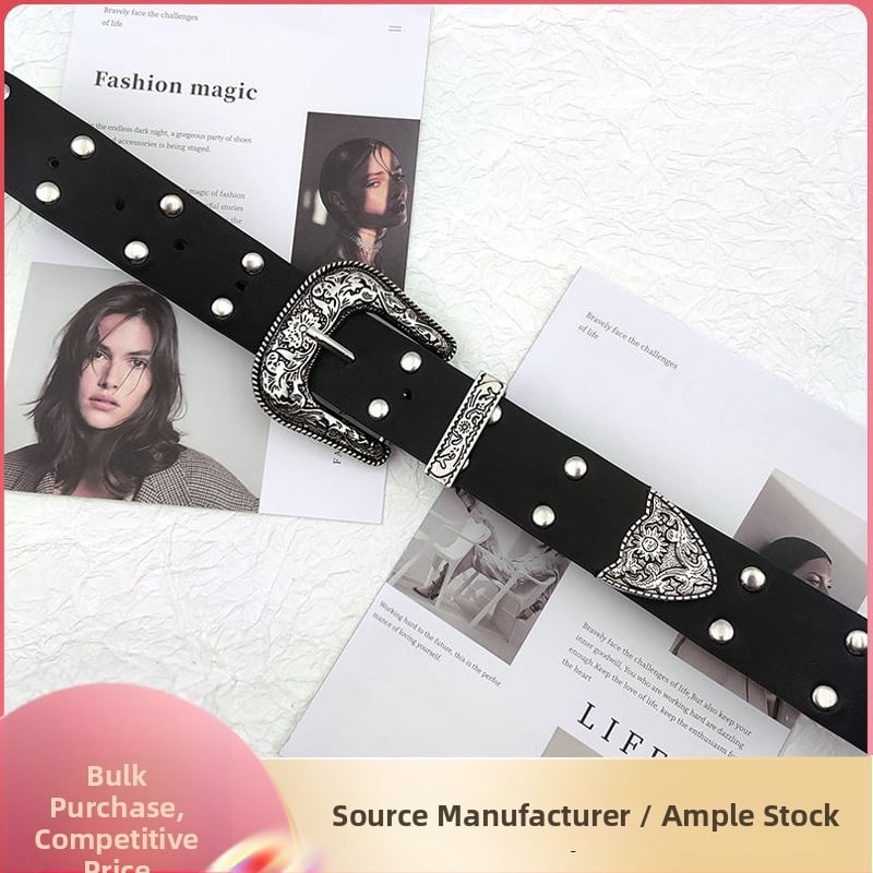 Пояс PU кожа с метална катарама и щифтово закопчаване, ширина 2–4 см, мъниста декорация, ретро стил Литература и изкуство