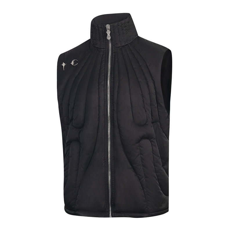 Down vest s metalnom kopčom – High Street vintage stil, slobodan kroj, 400 g gusinog Down, najlon vanjska tkanina, jesen/zima