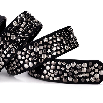 Дамски широк PU колан с декоративни пирони и катарама от сплав с щифт