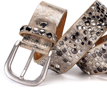 Дамски широк PU колан с декоративни пирони и катарама от сплав с щифт
