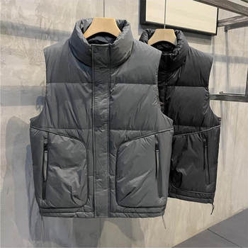 Muška vesta od patke perja - stojeći ovratnik, punjenje od patkog perja, 50% udjela, loft 900, kratka duljina 40–50 cm