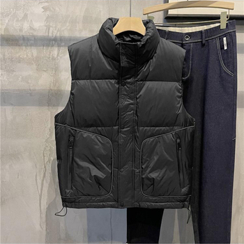 Muška vesta od patke perja - stojeći ovratnik, punjenje od patkog perja, 50% udjela, loft 900, kratka duljina 40–50 cm