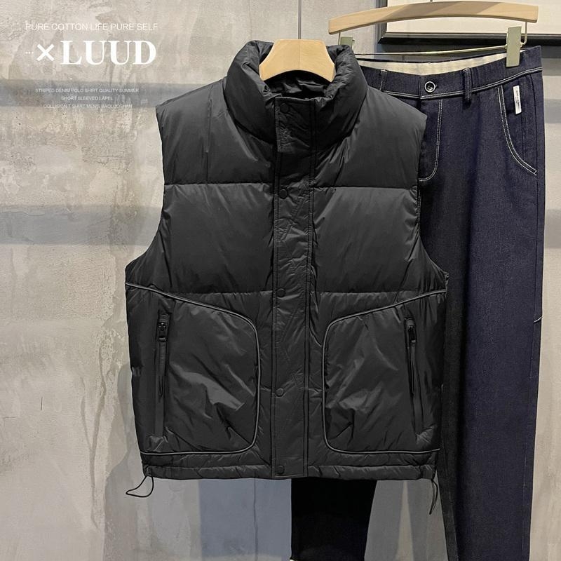 Muška vesta od patke perja - stojeći ovratnik, punjenje od patkog perja, 50% udjela, loft 900, kratka duljina 40–50 cm