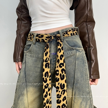 Шал-белт с леопардов принт за жени — тънък колан с връзване, катарама от неръждаема стомана, марка Tushu, лято 2025