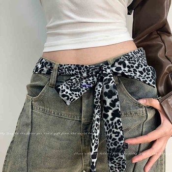 Шал-белт с леопардов принт за жени — тънък колан с връзване, катарама от неръждаема стомана, марка Tushu, лято 2025