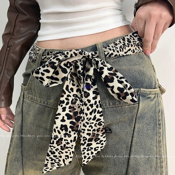 Шал-белт с леопардов принт за жени — тънък колан с връзване, катарама от неръждаема стомана, марка Tushu, лято 2025