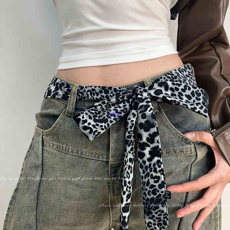 Шал-белт с леопардов принт за жени — тънък колан с връзване, катарама от неръждаема стомана, марка Tushu, лято 2025