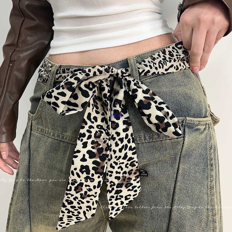 Шал-белт с леопардов принт за жени — тънък колан с връзване, катарама от неръждаема стомана, марка Tushu, лято 2025