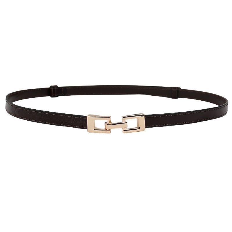 Дамски колан от кожа с катарама от сплав, закопчаване с връзки, тънък талиев колан (<2 см), сладък стил