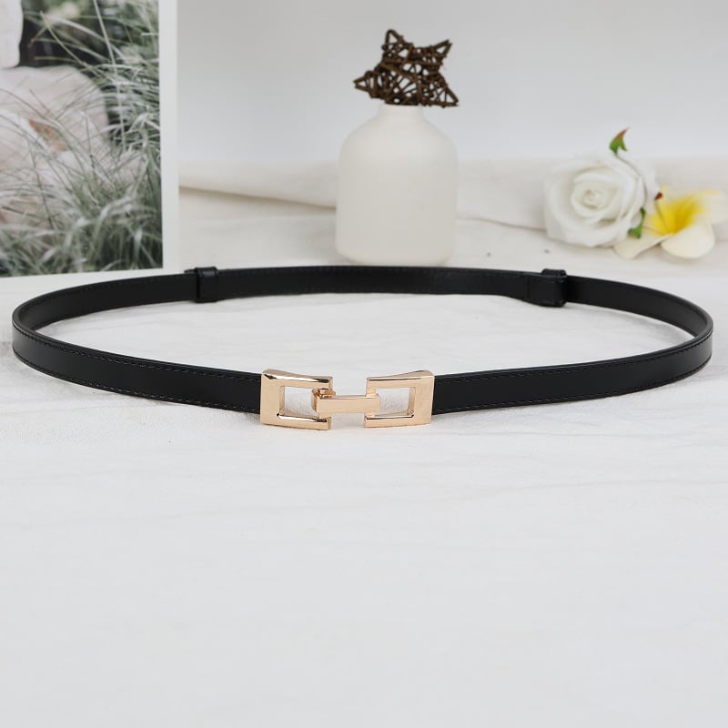 Дамски колан от кожа с катарама от сплав, закопчаване с връзки, тънък талиев колан (<2 см), сладък стил