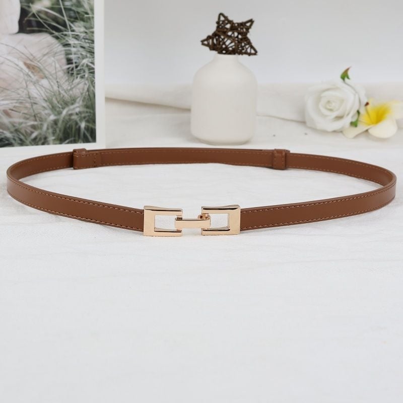 Дамски колан от кожа с катарама от сплав, закопчаване с връзки, тънък талиев колан (<2 см), сладък стил