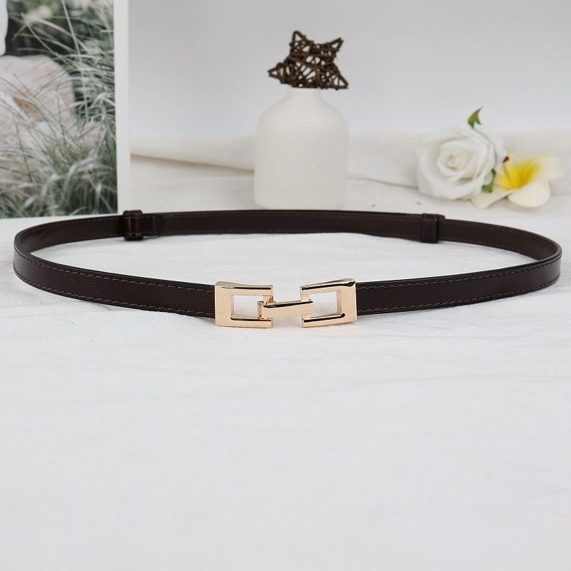 Дамски колан от кожа с катарама от сплав, закопчаване с връзки, тънък талиев колан (<2 см), сладък стил