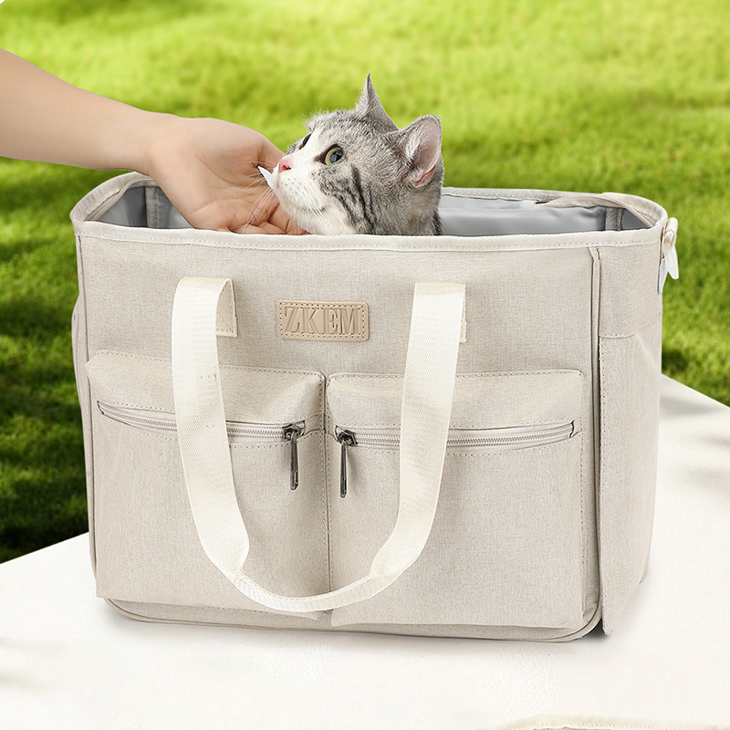 Чанта за пренасяне на домашни любимци с дишащ Oxford плат, сгъваема през рамо/кръст чанта за котки и малки кучета, капацитет 5–7 кг