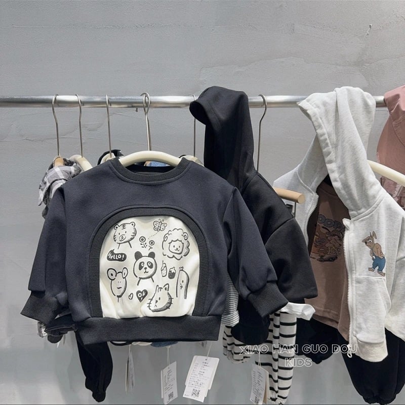 Dječja majica-sweatshirt s korejskim stilom, tanak, unisex za djecu 3–8 godina, 90% poliester, zima 2024, patchwork dizajn