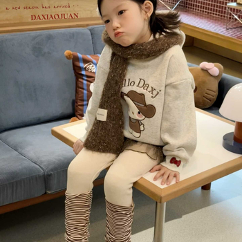 Dječja duksa s kapuljom, izvezenom mačkom, karikatura uzorak (fleece, korejska verzija)