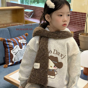 Dječja duksa s kapuljom, izvezenom mačkom, karikatura uzorak (fleece, korejska verzija)