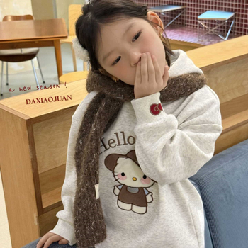 Dječja duksa s kapuljom, izvezenom mačkom, karikatura uzorak (fleece, korejska verzija)