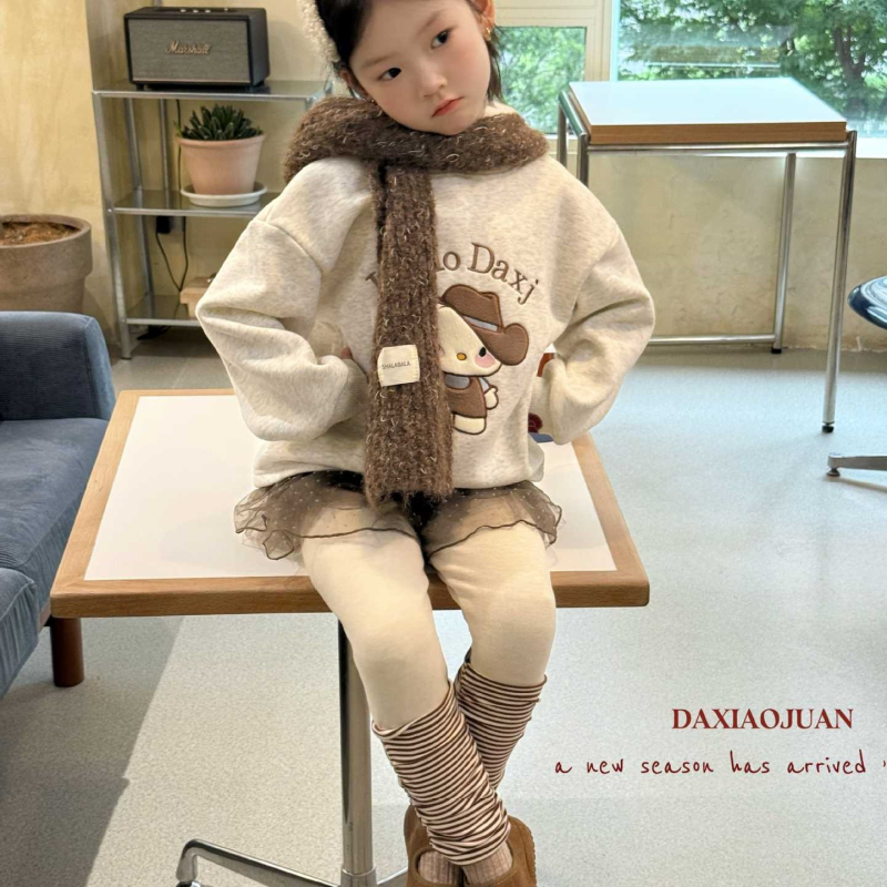 Dječja duksa s kapuljom, izvezenom mačkom, karikatura uzorak (fleece, korejska verzija)