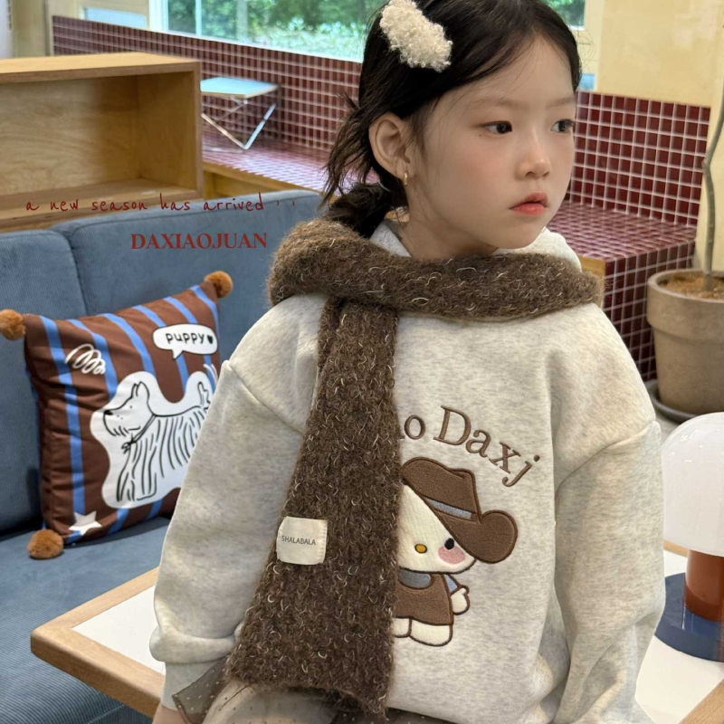 Dječja duksa s kapuljom, izvezenom mačkom, karikatura uzorak (fleece, korejska verzija)