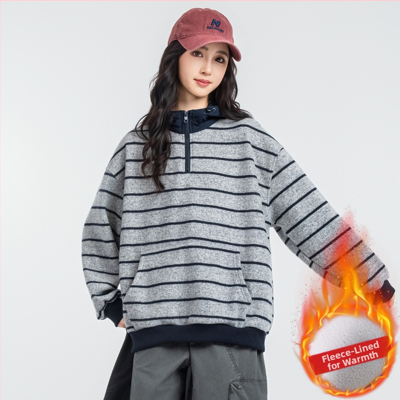 Dječji hoodie s kapuljom i flecom iznutra, prugasti dizajn, dugi rukav, unisex, za jesen i zimu, 67% poliestera