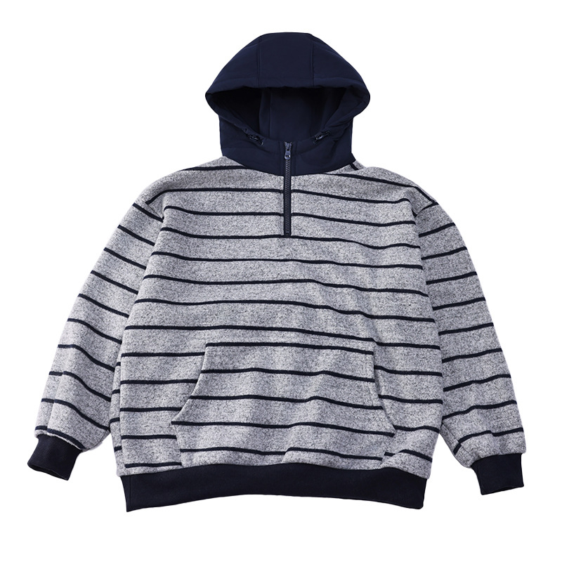 Dječji hoodie s kapuljom i flecom iznutra, prugasti dizajn, dugi rukav, unisex, za jesen i zimu, 67% poliestera