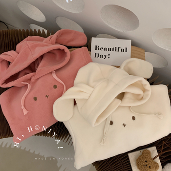 Dječja hoodie s kapuljačom i ušima zeca, cartoon print, debeli poliester fleece