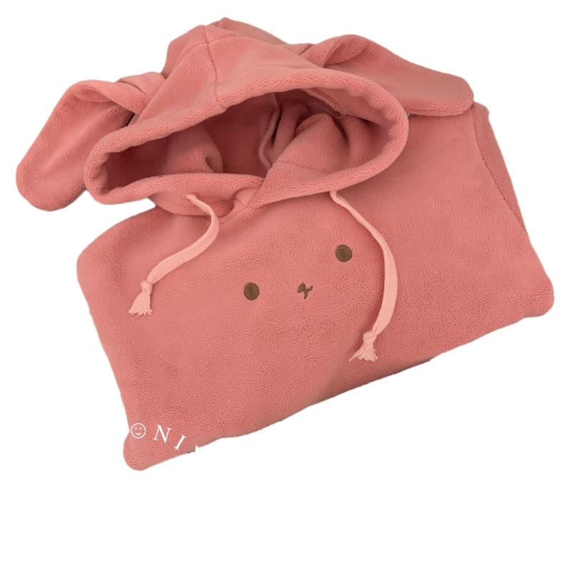 Dječja hoodie s kapuljačom i ušima zeca, cartoon print, debeli poliester fleece