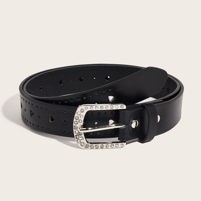 Дамски PU колан за талия с инкрустирани диаманти, катарама от сплав, закопчаване с пин, ширина 2-4 cm, стил Y2K сладък