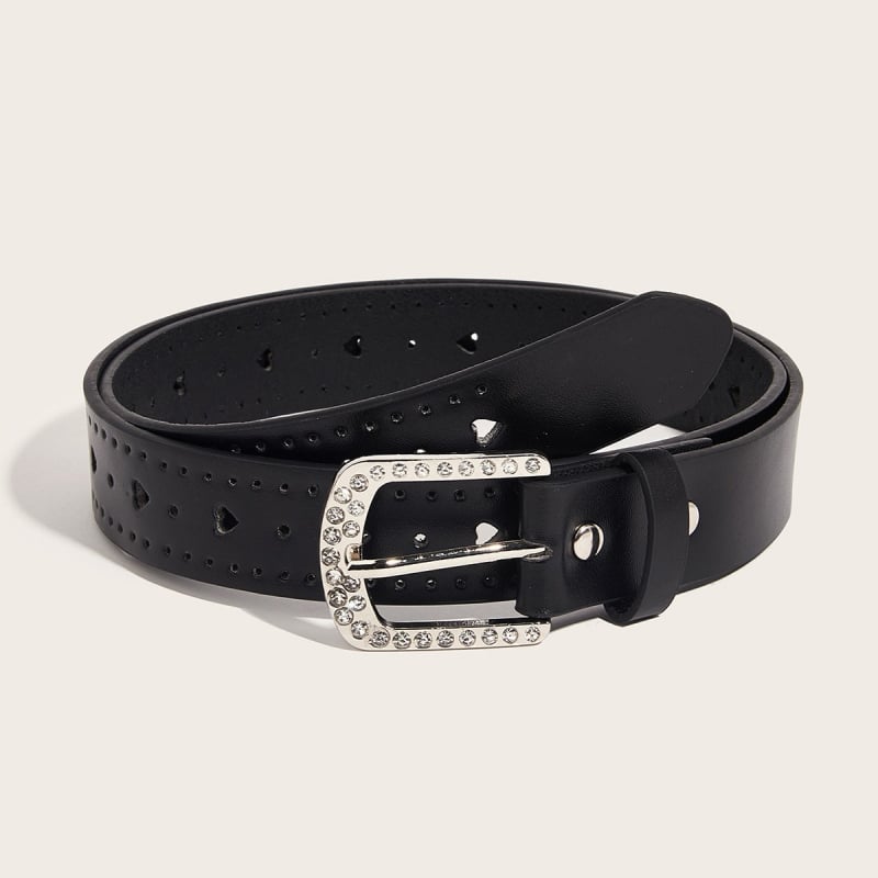 Дамски PU колан за талия с инкрустирани диаманти, катарама от сплав, закопчаване с пин, ширина 2-4 cm, стил Y2K сладък