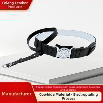 Служебен колан за охрана, кръстосан презрамник, кожа от първи слой, катарама от сплав, закопчаване с пин, стил: универсален, пролет 2025