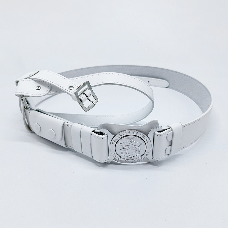 Служебен колан за охрана, кръстосан презрамник, кожа от първи слой, катарама от сплав, закопчаване с пин, стил: универсален, пролет 2025