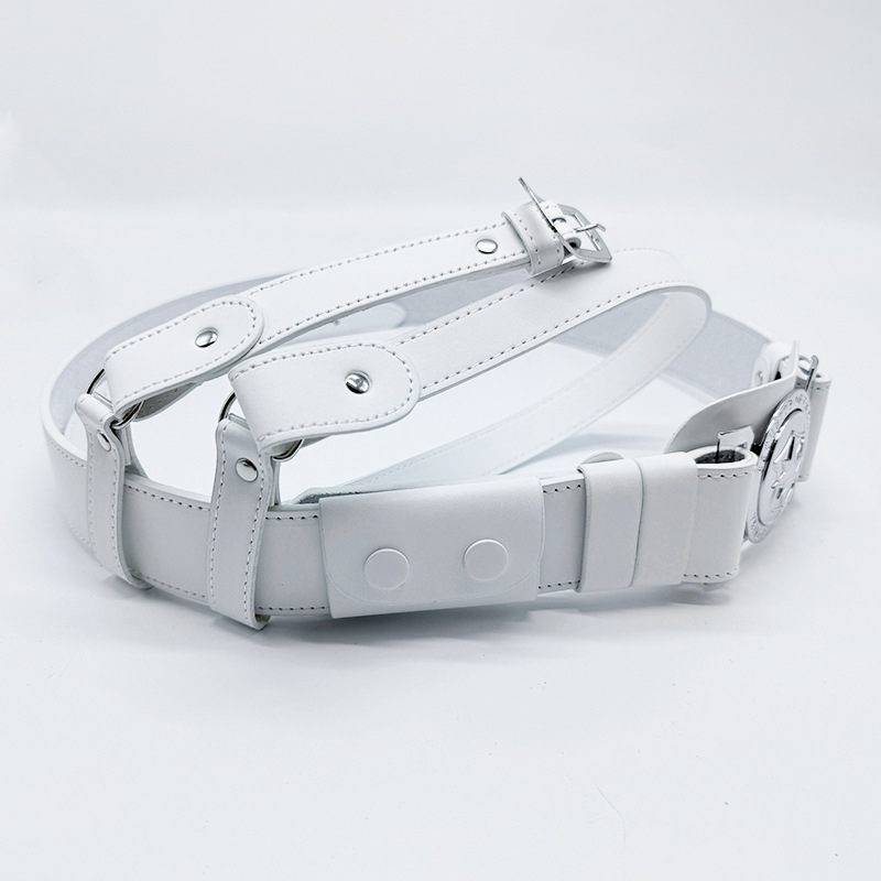 Служебен колан за охрана, кръстосан презрамник, кожа от първи слой, катарама от сплав, закопчаване с пин, стил: универсален, пролет 2025