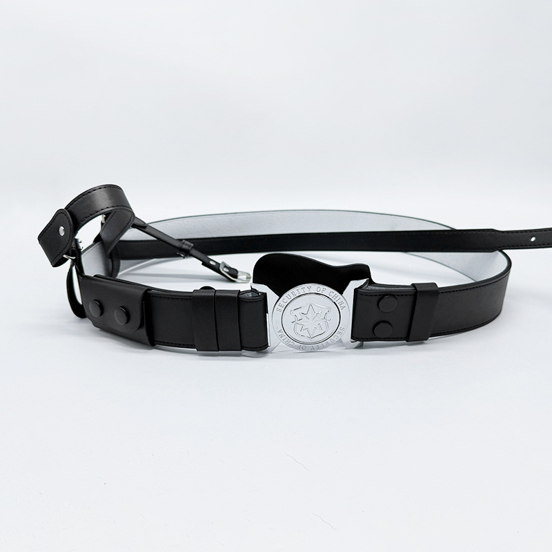 Служебен колан за охрана, кръстосан презрамник, кожа от първи слой, катарама от сплав, закопчаване с пин, стил: универсален, пролет 2025