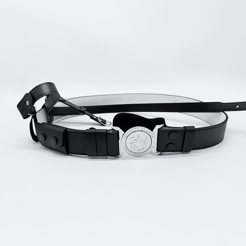 Служебен колан за охрана, кръстосан презрамник, кожа от първи слой, катарама от сплав, закопчаване с пин, стил: универсален, пролет 2025