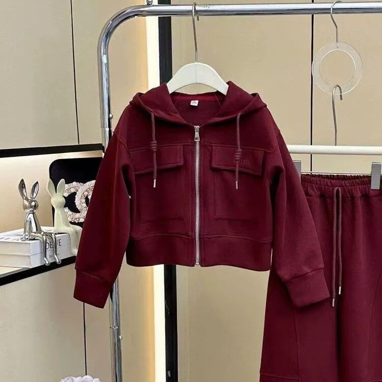Dječji dvodijelni kostim s kapuljom, korejskog stila, dvodijelni set, dugi rukavi, zip