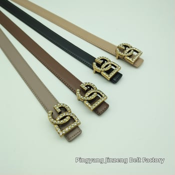 Дамски колан от естествена кожа, двуслоен, с гладка катарама от сплав и буква, украсена с камъни, ширина 2–4 см, стил минималистичен, елегантен и ежедневен