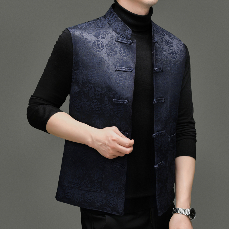 Ανδρικό γιλέκο με πούπουλα για το χειμώνα, στάντ γιακά, χωρίς μανίκια, στενή γραμμή, κλείσιμο με ένα κουμπί